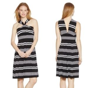 White House Black Market Convertible Fit and Flare Black and White Striped Dress